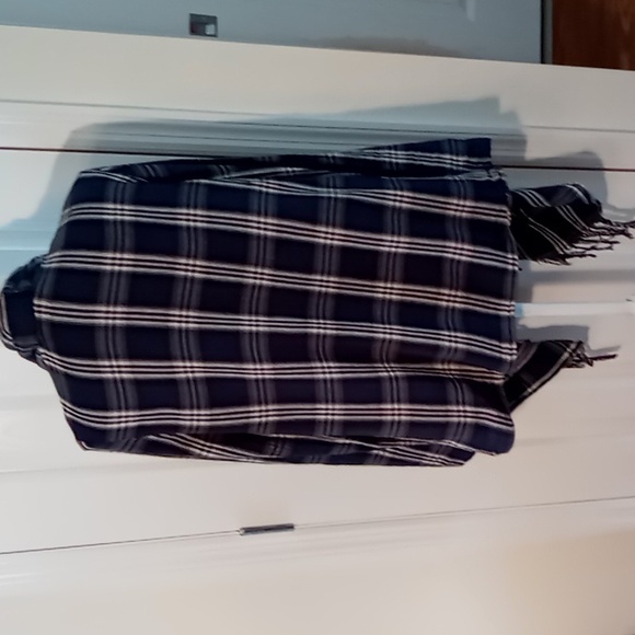 Anthropologie En Crème Fringed Open Cardigan Long Roll Tab Sleeve Med Navy/Cream - Picture 5 of 11